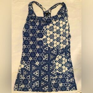 BANANA REPUBLIC ROYAL BLUE + WHITE GEOMETRIC TRIBAL RACERBACK TANK TOP SMALL